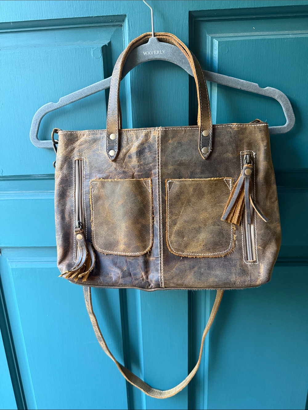 Myra Bag Distressed Brown Leather Tote with Removable Strap